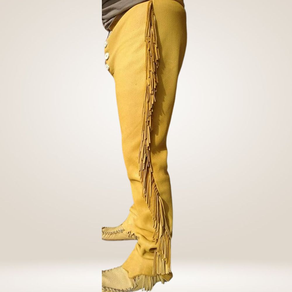 Yellow Leather Pants with Fringe Sides