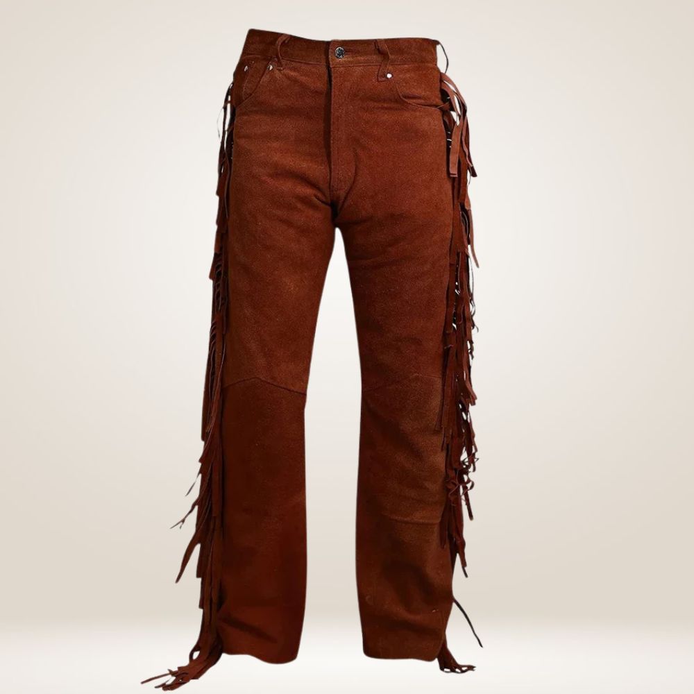 Rustic Brown Suede Fringe Pants