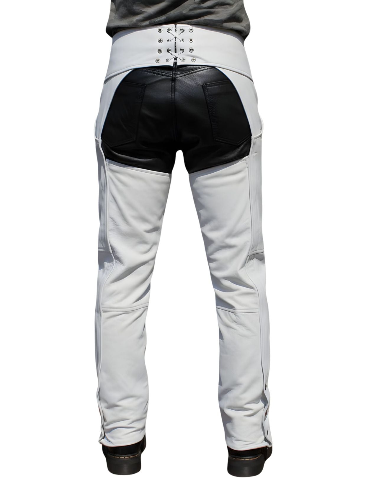 White Leather Western Chaps Buttless Back