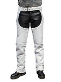 White Leather Western Chaps Buttless Front