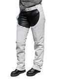 White Leather Western Chaps Buttless Side