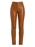 Brown leather pants on a white background