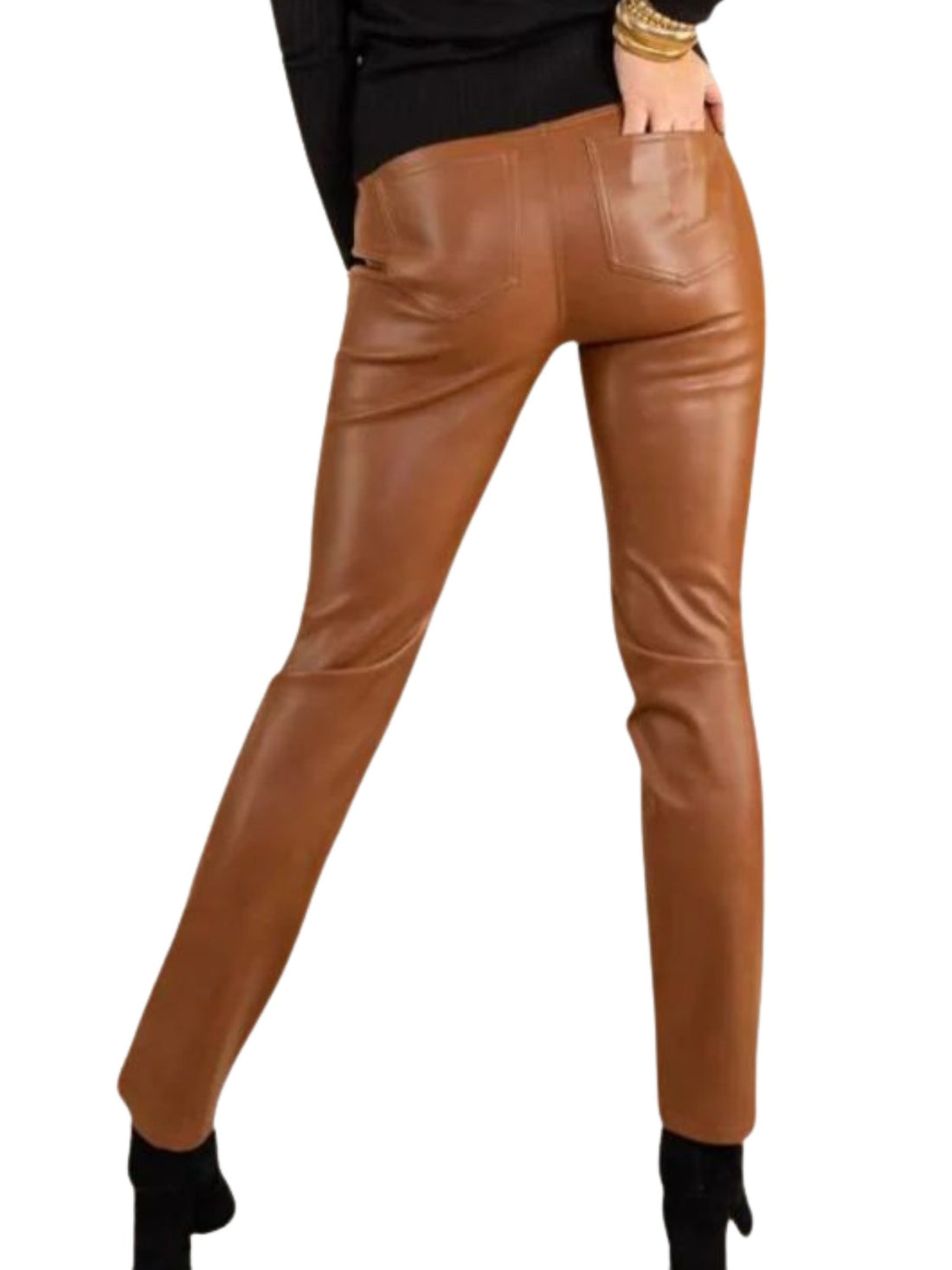 Brown leather pants on a white background