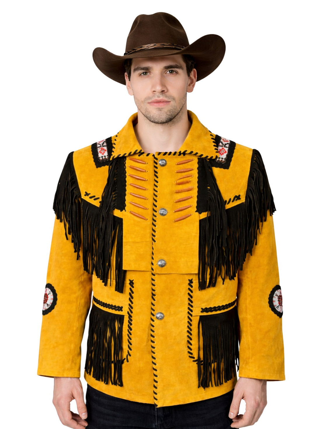 Yellow & Black Suede Fringe Western Jacket
