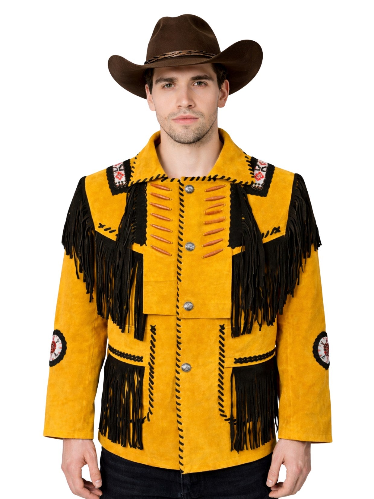 Yellow & Black Suede Fringe Western Jacket