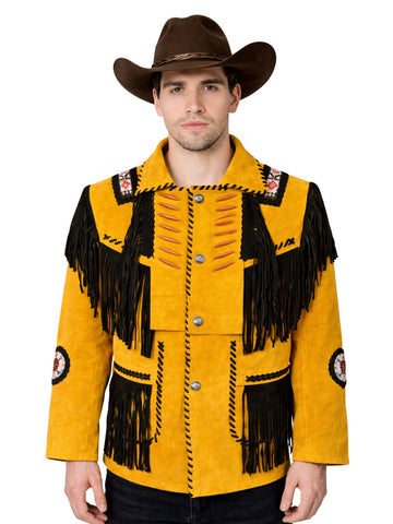 Yellow & Black Suede Fringe Western Jacket