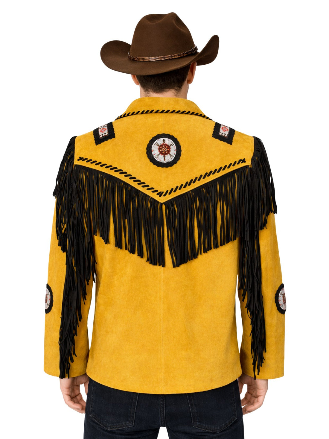Yellow & Black Suede Fringe Western Jacket