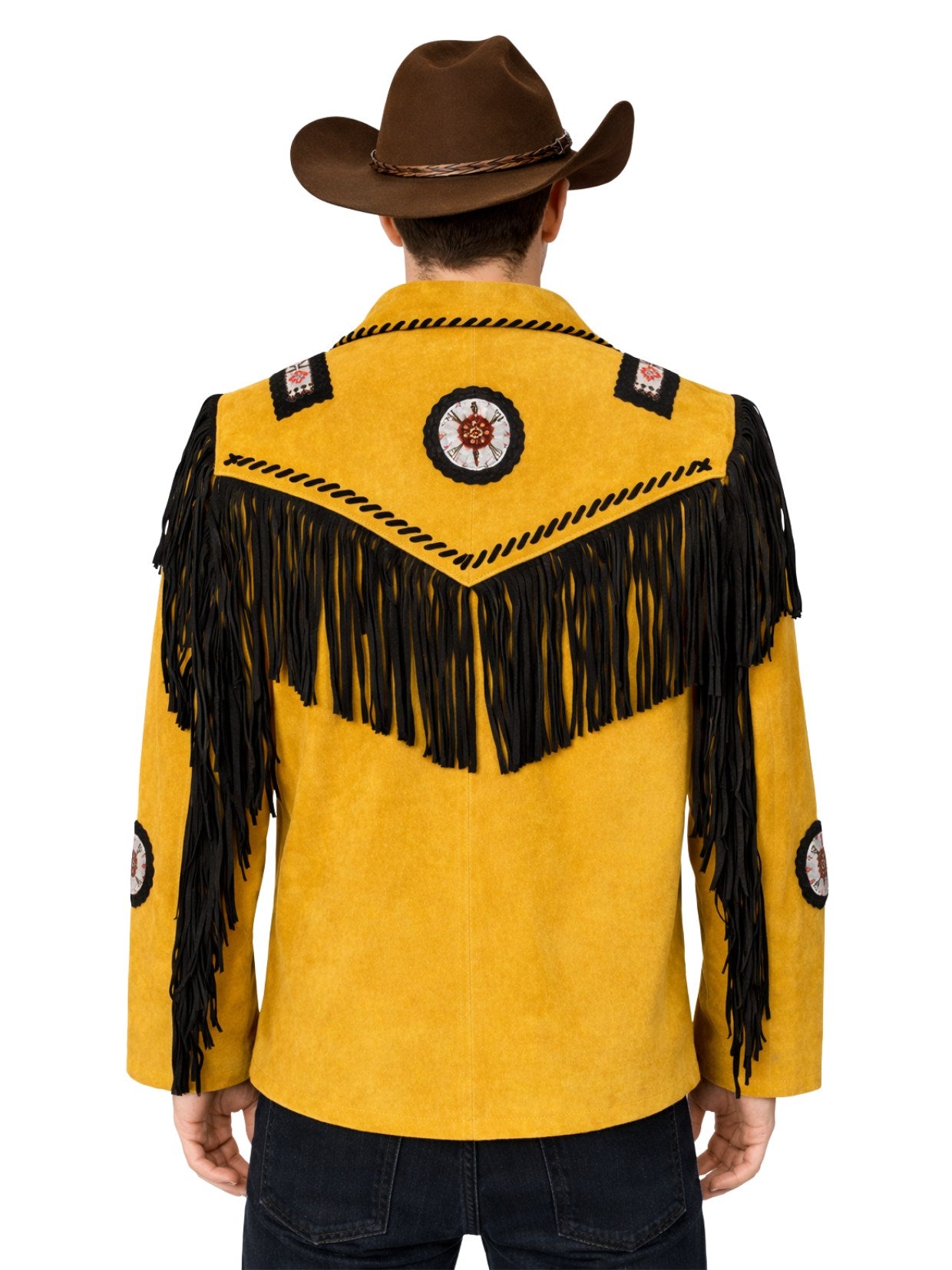Yellow & Black Suede Fringe Western Jacket Back