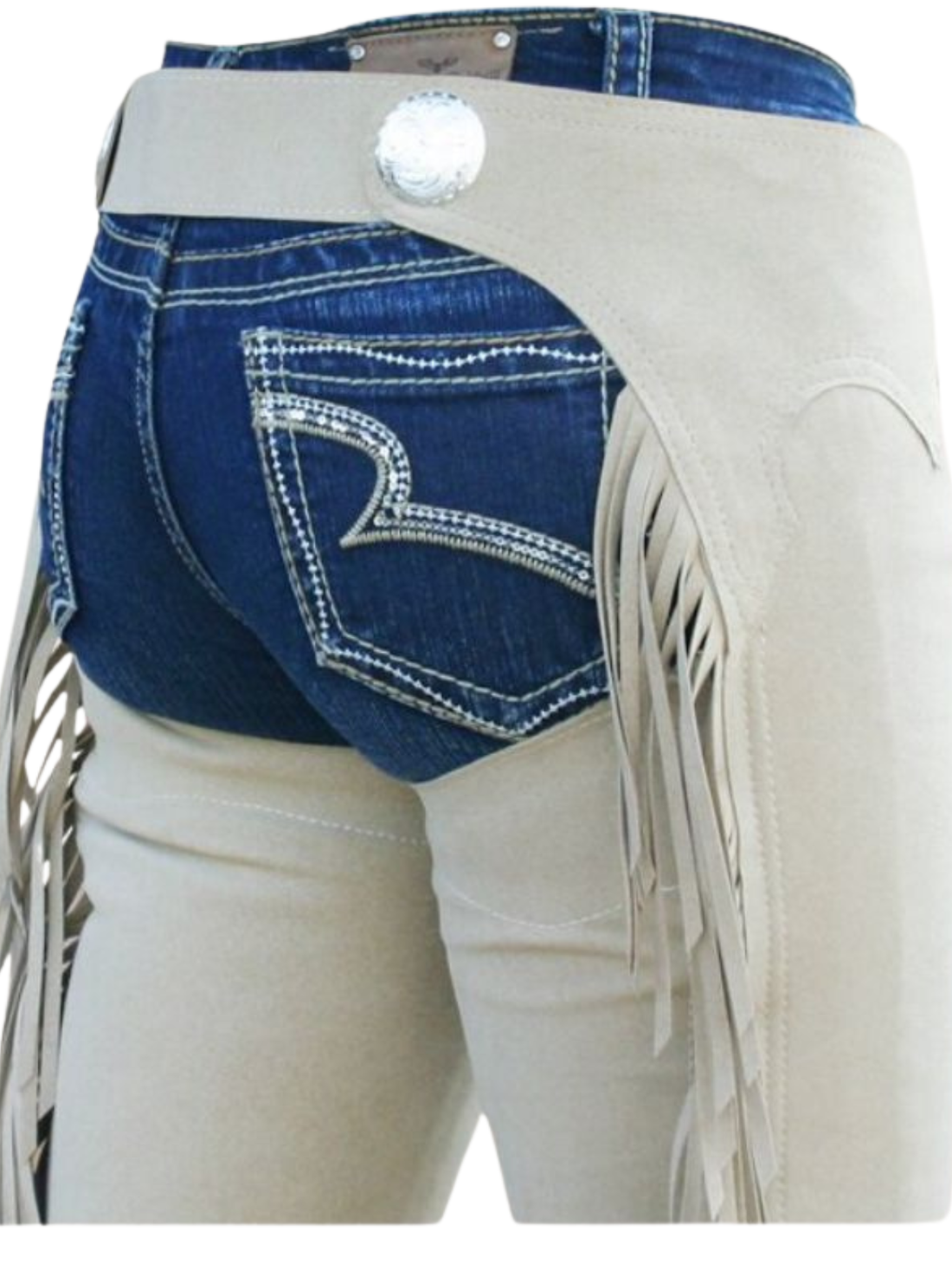 Beige fringed pants on a white background