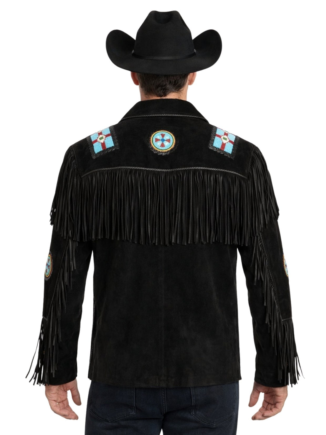 mens black suede western fringe jacket native beadwork