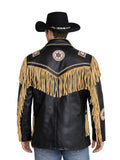 black western beaded fringe leather jacket back