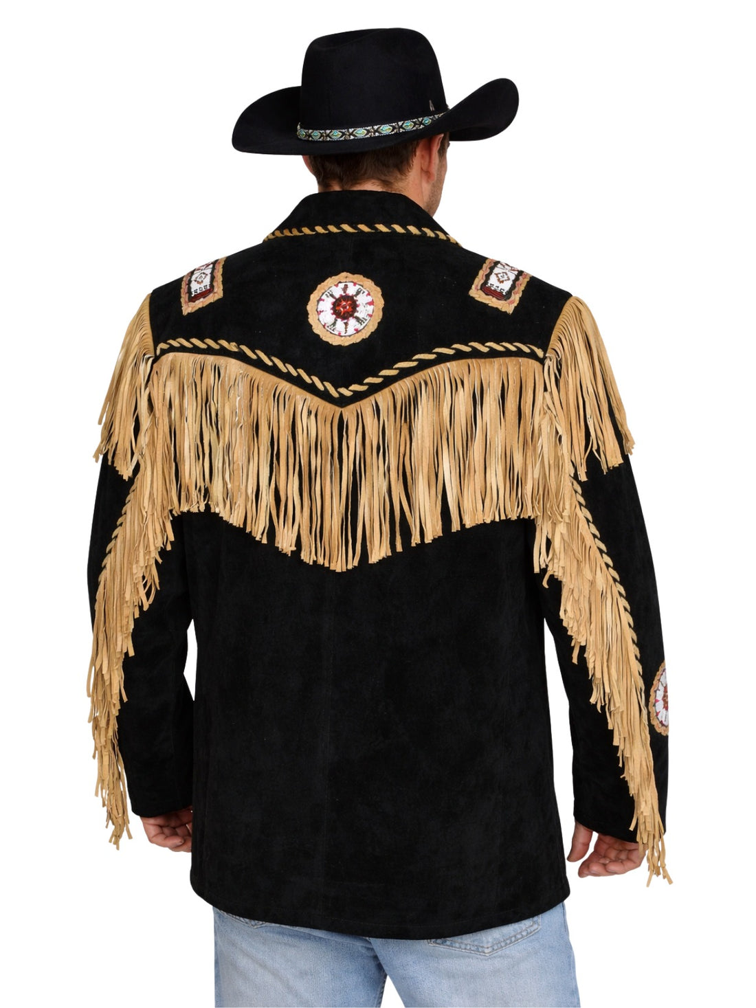 mens black western fringe jacket bone buttons