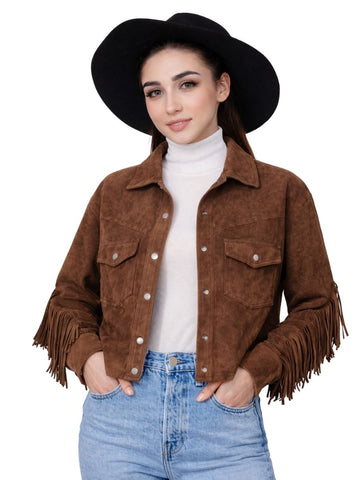 brown suede fringe jacket womens western style