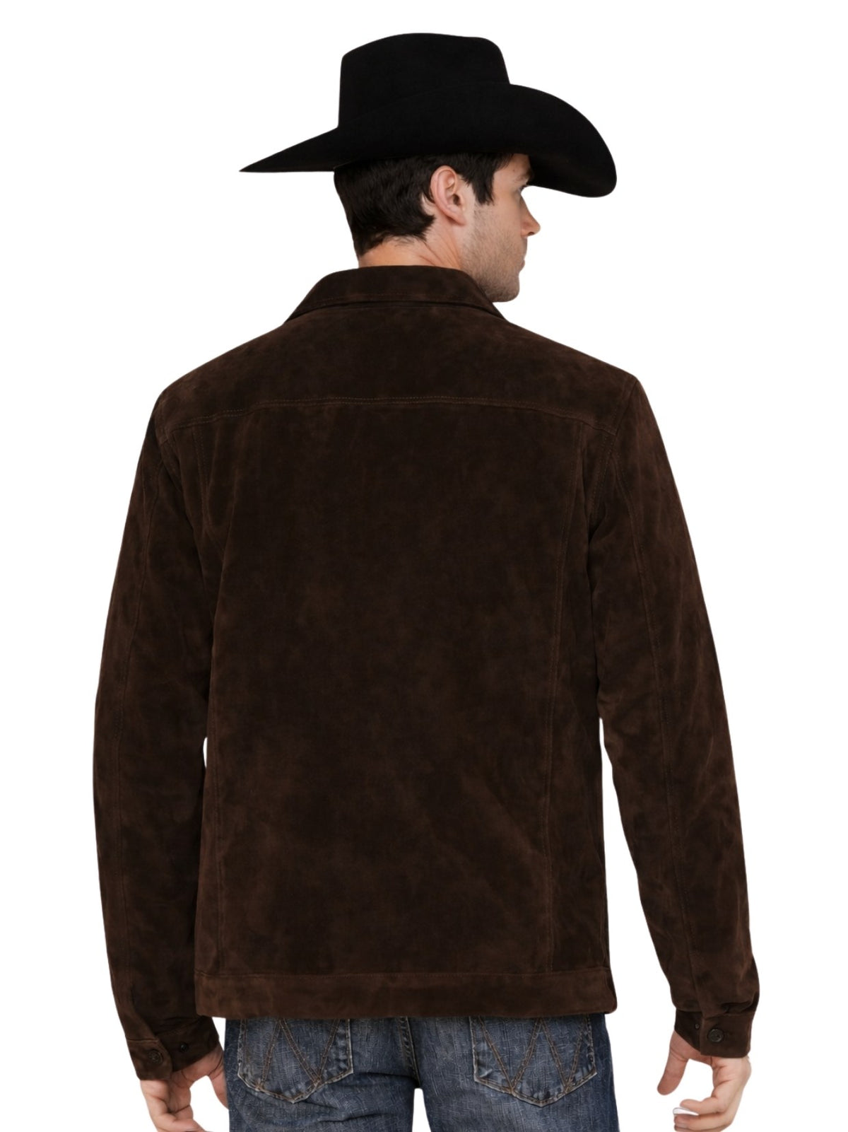 Chocolate Brown Suede Cowboy Trucker Jacket Back View