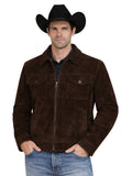 Chocolate Brown Suede Cowboy Trucker Jacket front