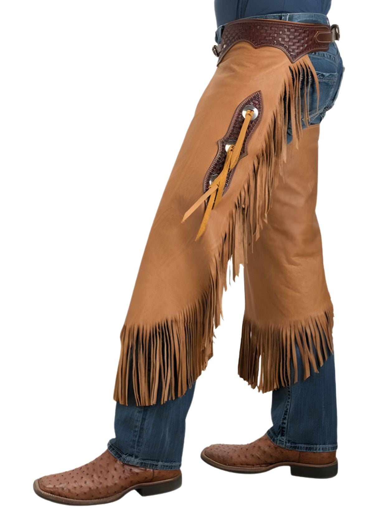 handcrafted brown leather cowboy chinks