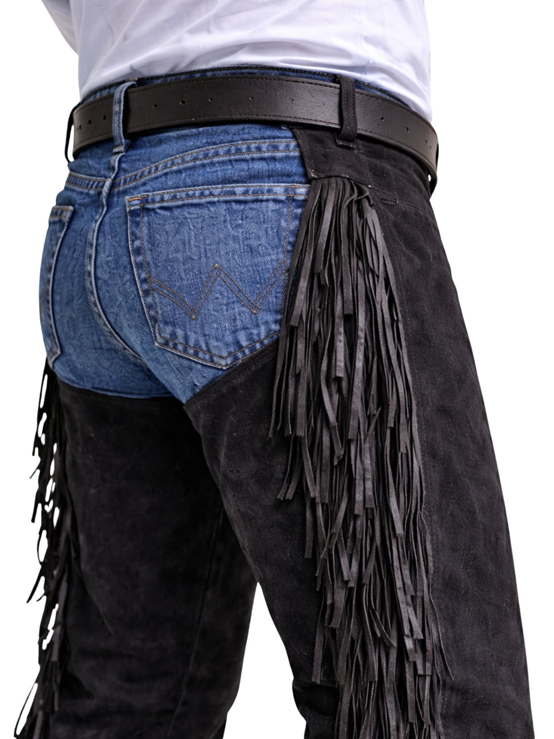 mens black suede western fringe chaps