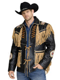 mens black cowboy fringe leather jacket beaded