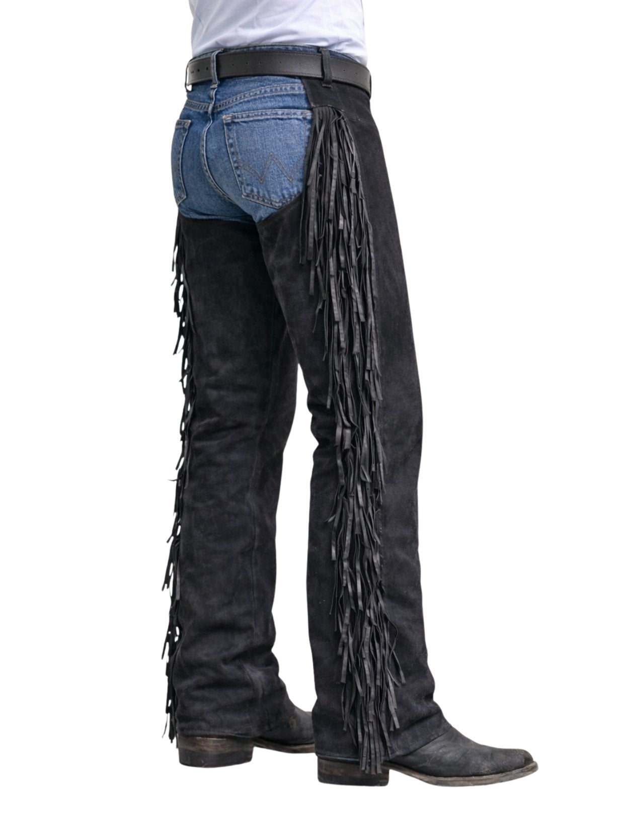 mens western black suede fringe chaps