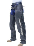 mens black leather western fringe chaps laced side