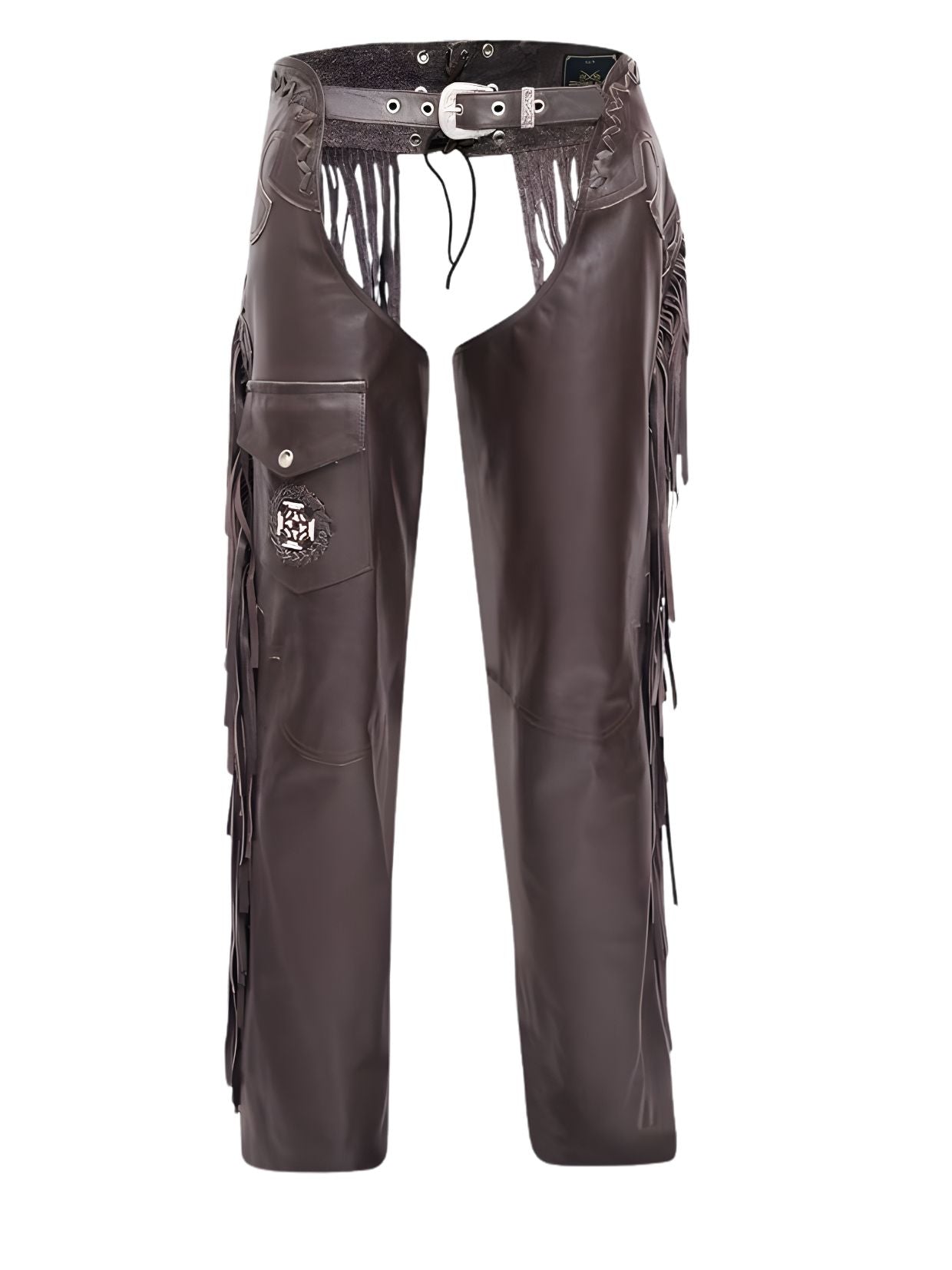 mens black leather western fringe chaps