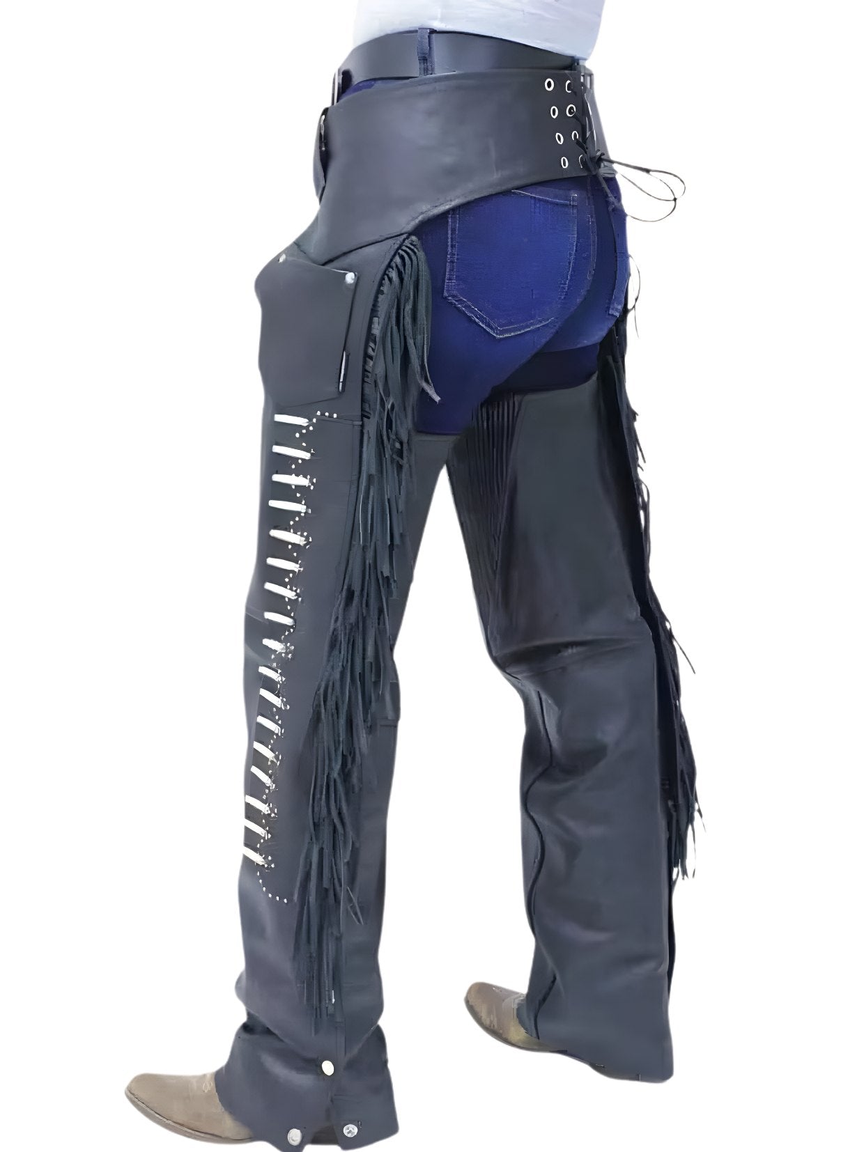 mens black suede cowboy chaps long fringe