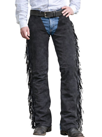 mens black suede western fringe chaps