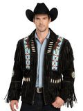mens black suede western fringe jacket native beadwork