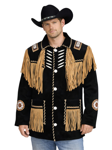 mens black western fringe jacket bone buttons