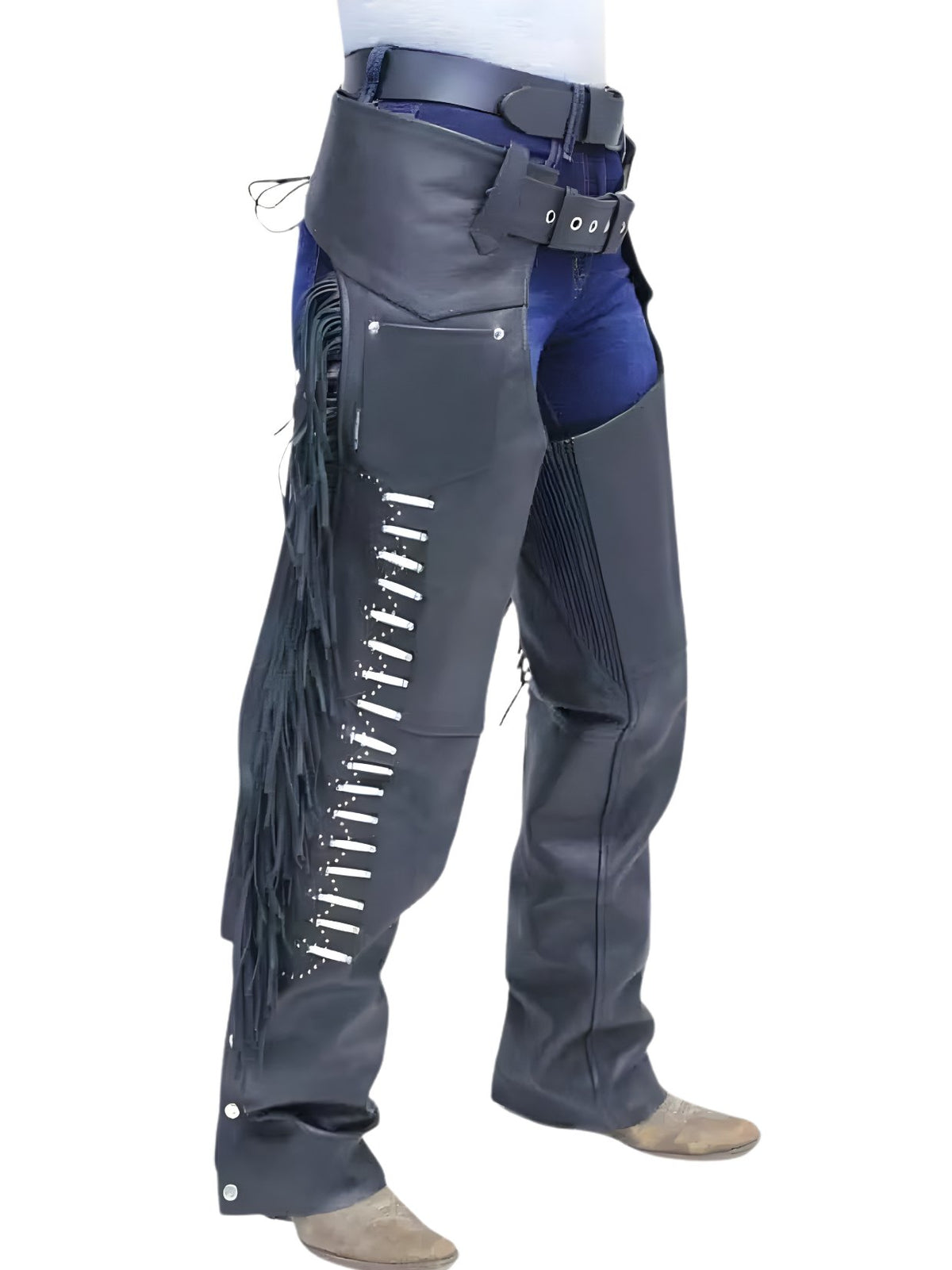 Chapsa Combination Edgy Black Leather Chaps with Bones Detailing