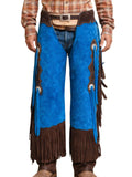 mens blue suede western chaps brown leather fringe cowboy