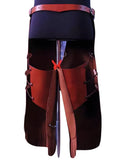 Brown leather apron with a sword on a white background