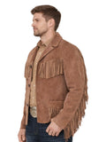 mens brown suede fringe jacket side profile