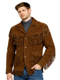 mens brown suede fringe jacket western front
