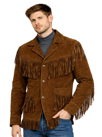 mens brown suede fringe jacket western front