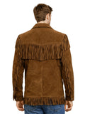 mens brown suede western fringe jacket back