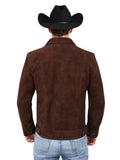 mens brown suede western trucker jacket back view