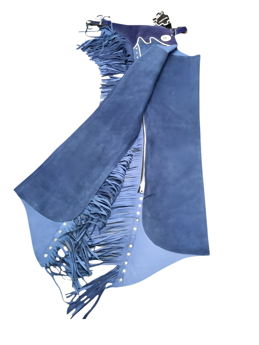 mens blue suede western fringe chaps