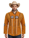 mens rust western suede fringe jacket bone work
