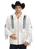 mens white suede western fringe jacket native beadwork