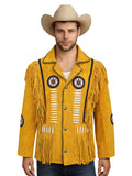 mens yellow western fringe jacket bone bead