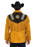 mustard suede cowboy fringe jacket embroidered back