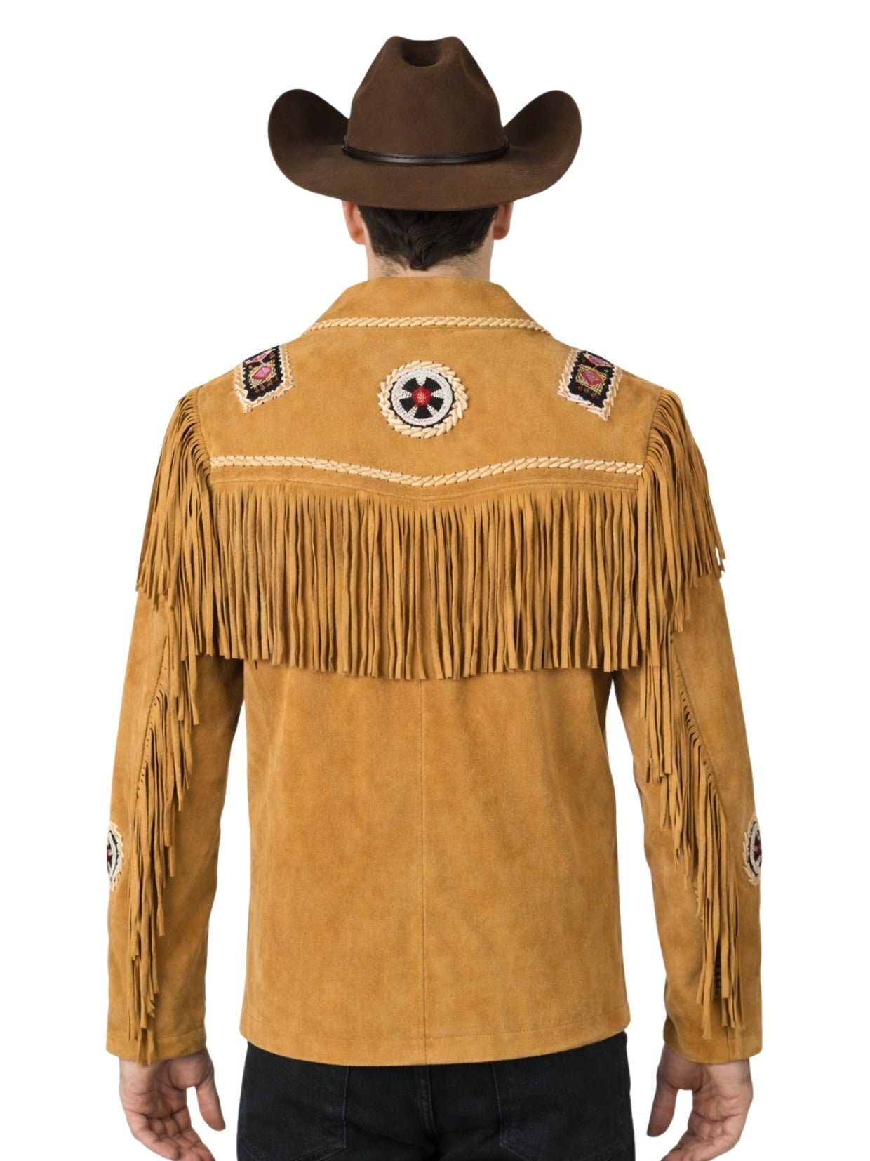 tan suede cowboy fringe jacket western back
