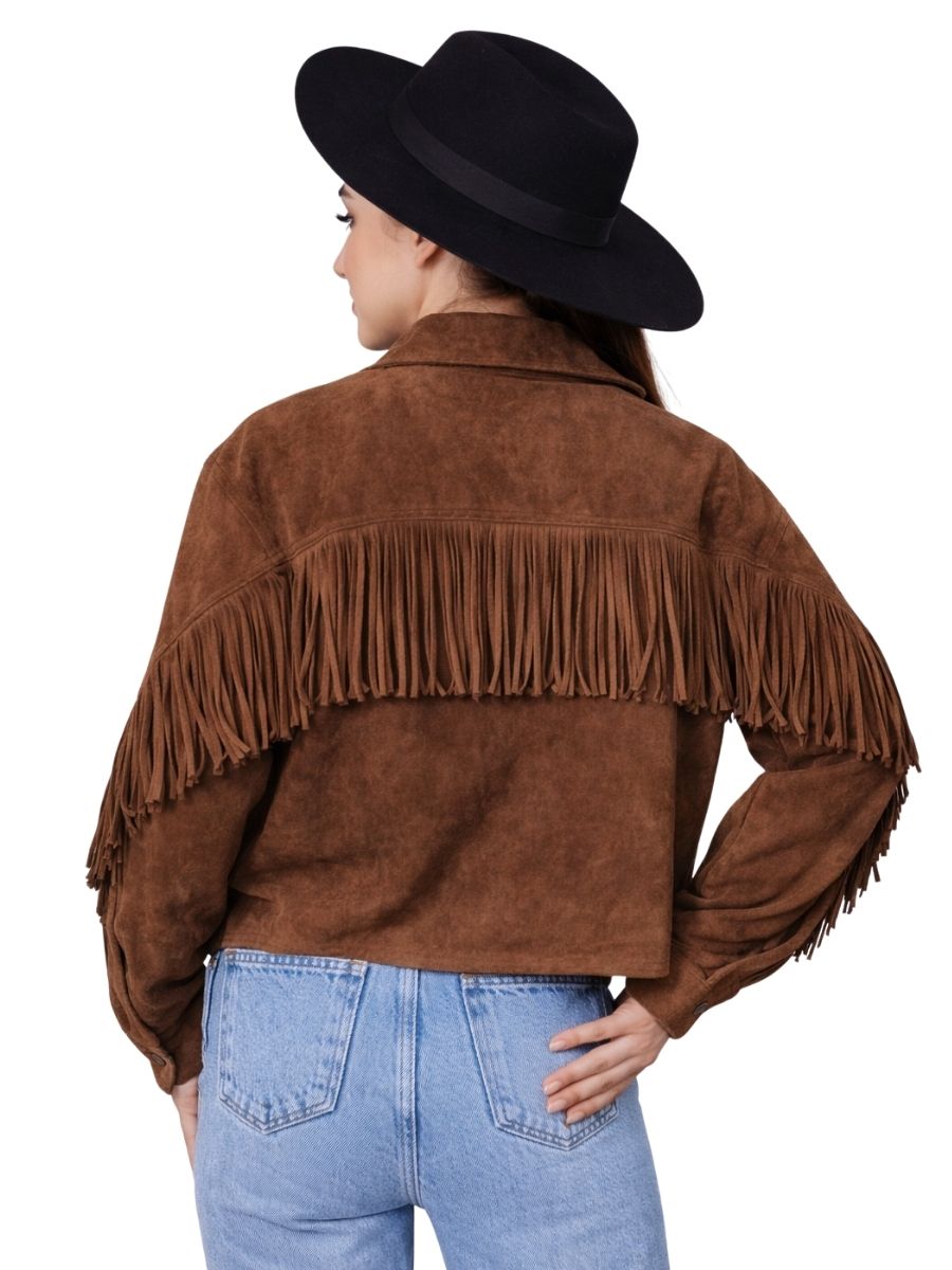 western brown suede fringe jacket for women