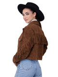 womens brown suede fringe jacket cropped fit