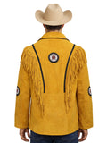 yellow western suede fringe jacket beaded back